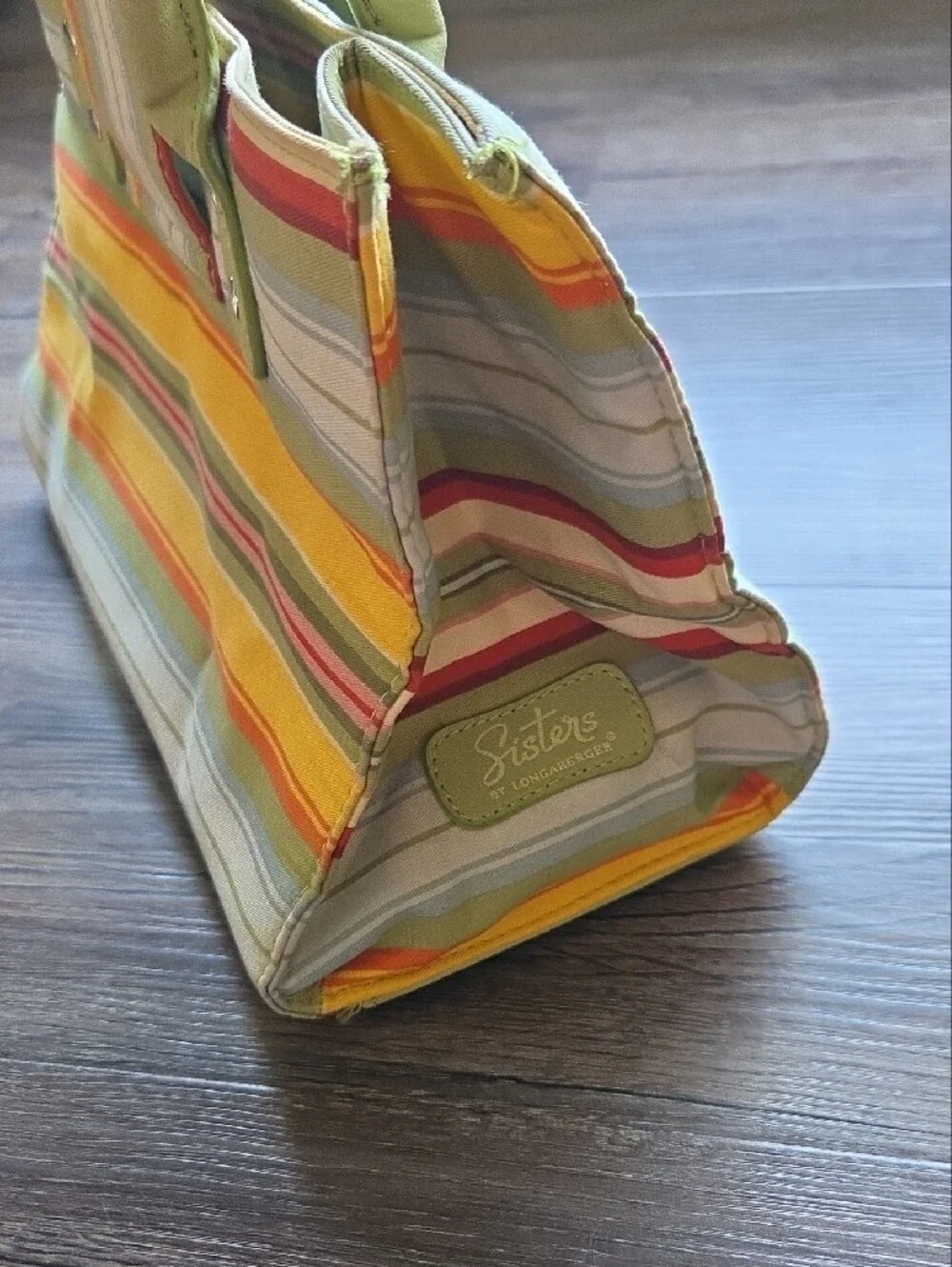 Vintage Longaberger Sisters Striped Floral Accent Purse Green Blue